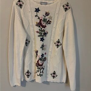 Blair White Sweater with Floral Embroidery